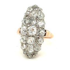 Antique Late 19th Century French Old Cut Diamond Navette Shaped Cluster Ring