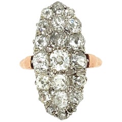 Antique Late 19th Century French Old Cut Diamond Navette Shaped Cluster Ring