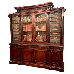 Antique Late 19th Century French Parcel Ebonized Walnut "Bibliothèque" Bookcase