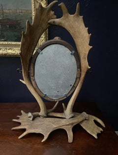 Antique Late 19th Century German Black Forest Antler Vanity Mirror