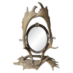 Antique Late 19th Century German Black Forest Antler Vanity Mirror