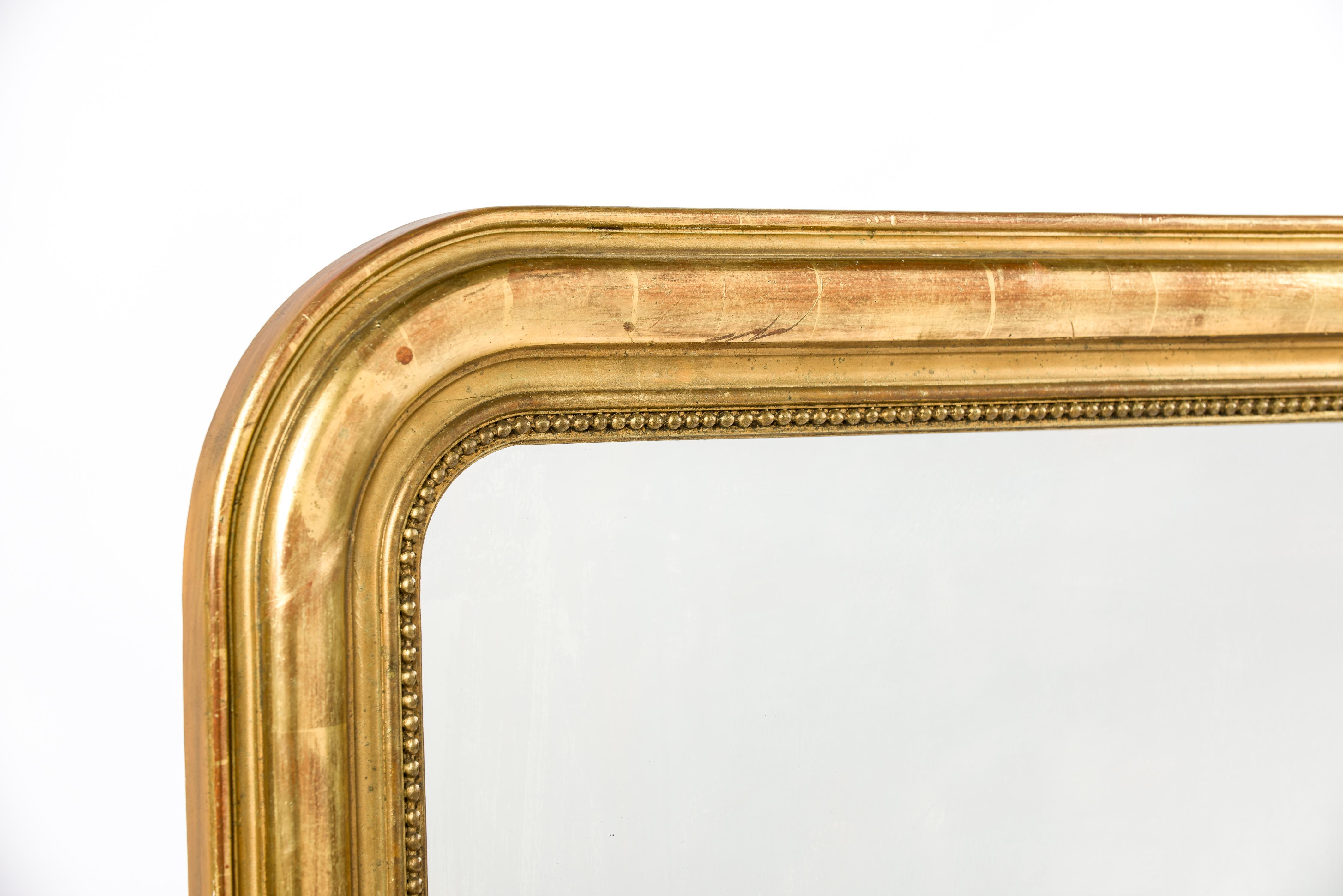 Gesso Antique Late 19th-Century Gold Leaf Gilt French Louis Philippe Mirror