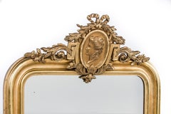 Antique Late 19th-century Gold Louis Philippe Mirror with Medaillon Crest
