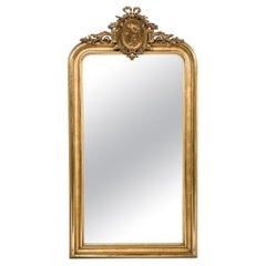 Antique Late 19th-century Gold Louis Philippe Mirror with Medaillon Crest