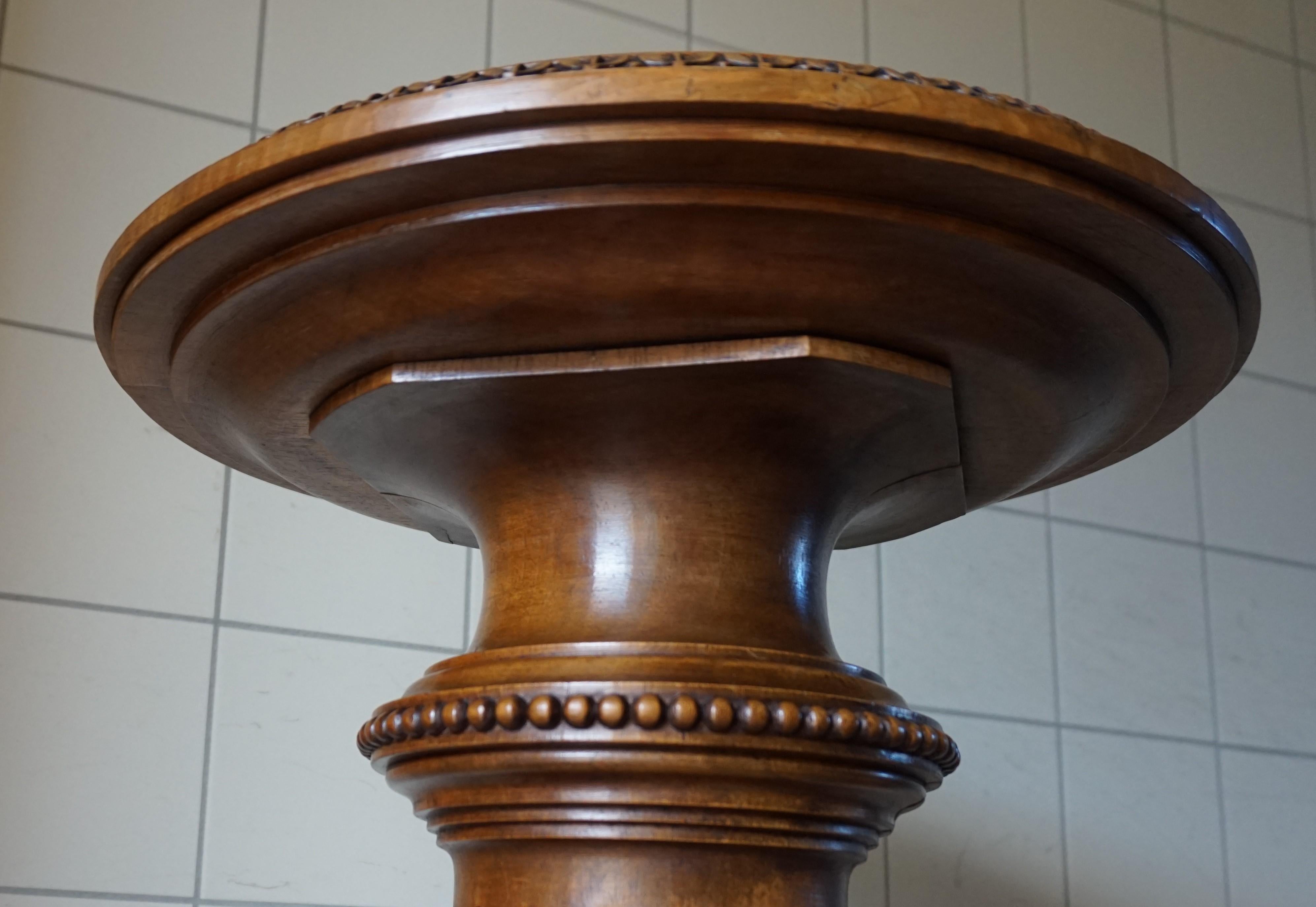Antique Late 19th Century Hand Carved Solid Nutwood Round Pedestal Display Stand 3
