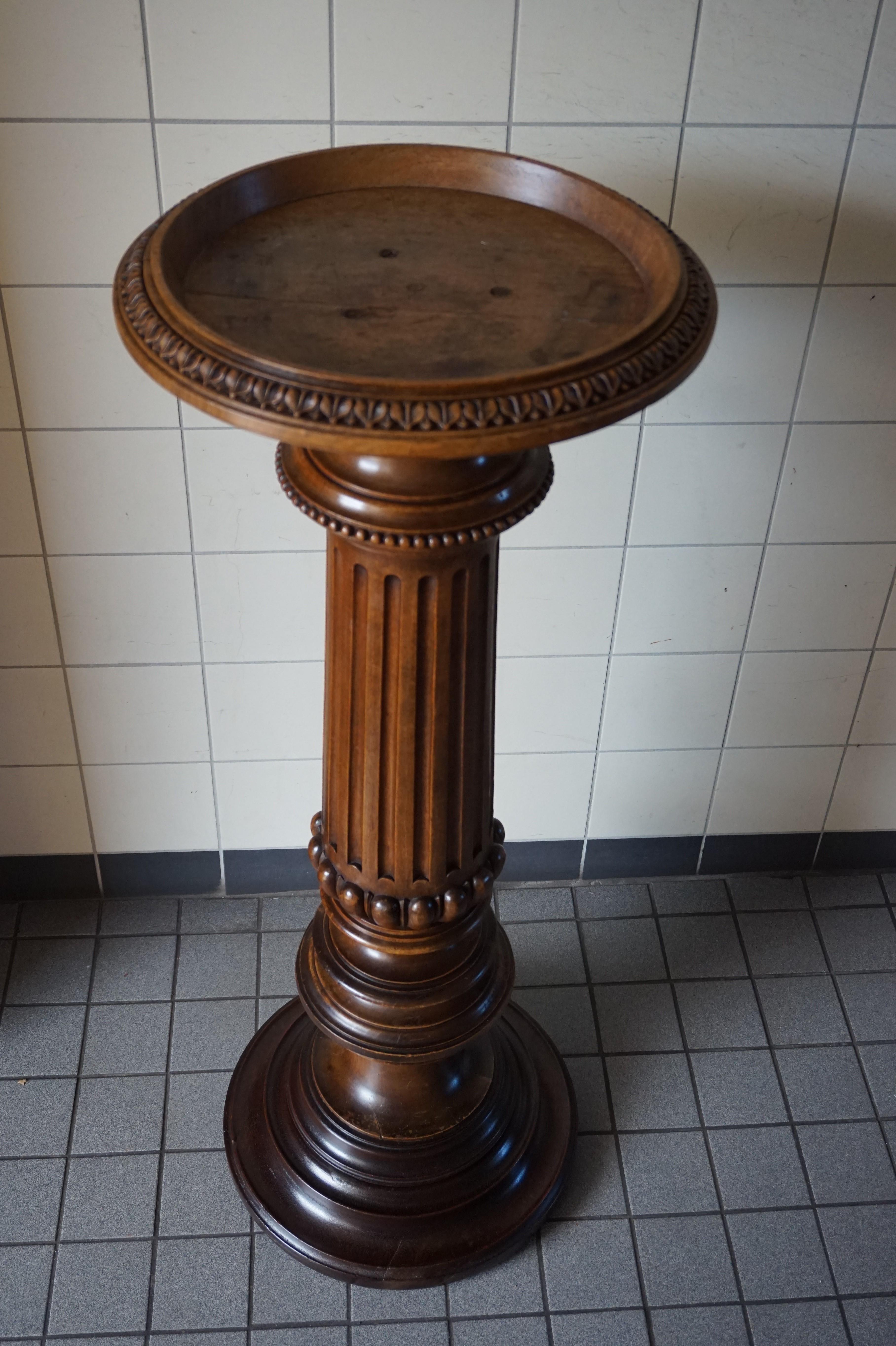 Antique Late 19th Century Hand Carved Solid Nutwood Round Pedestal Display Stand 7