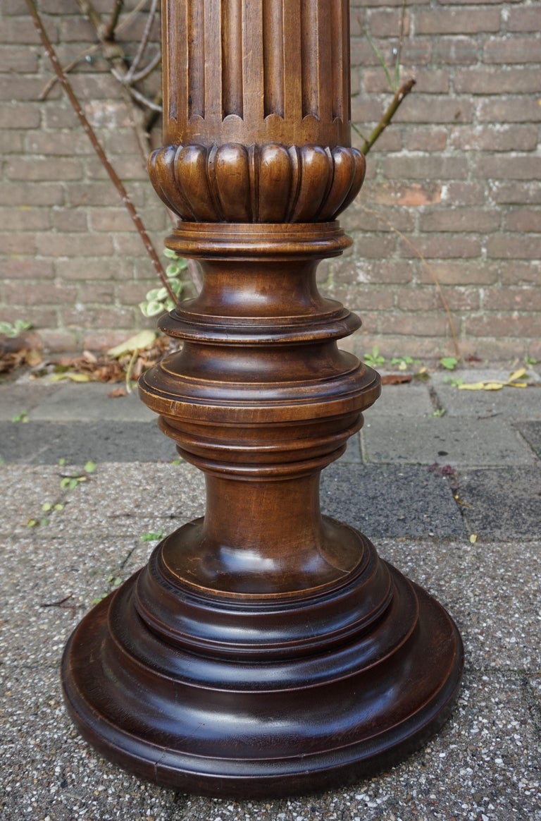 Antique Late 19th Century Hand Carved Solid Nutwood Round Pedestal