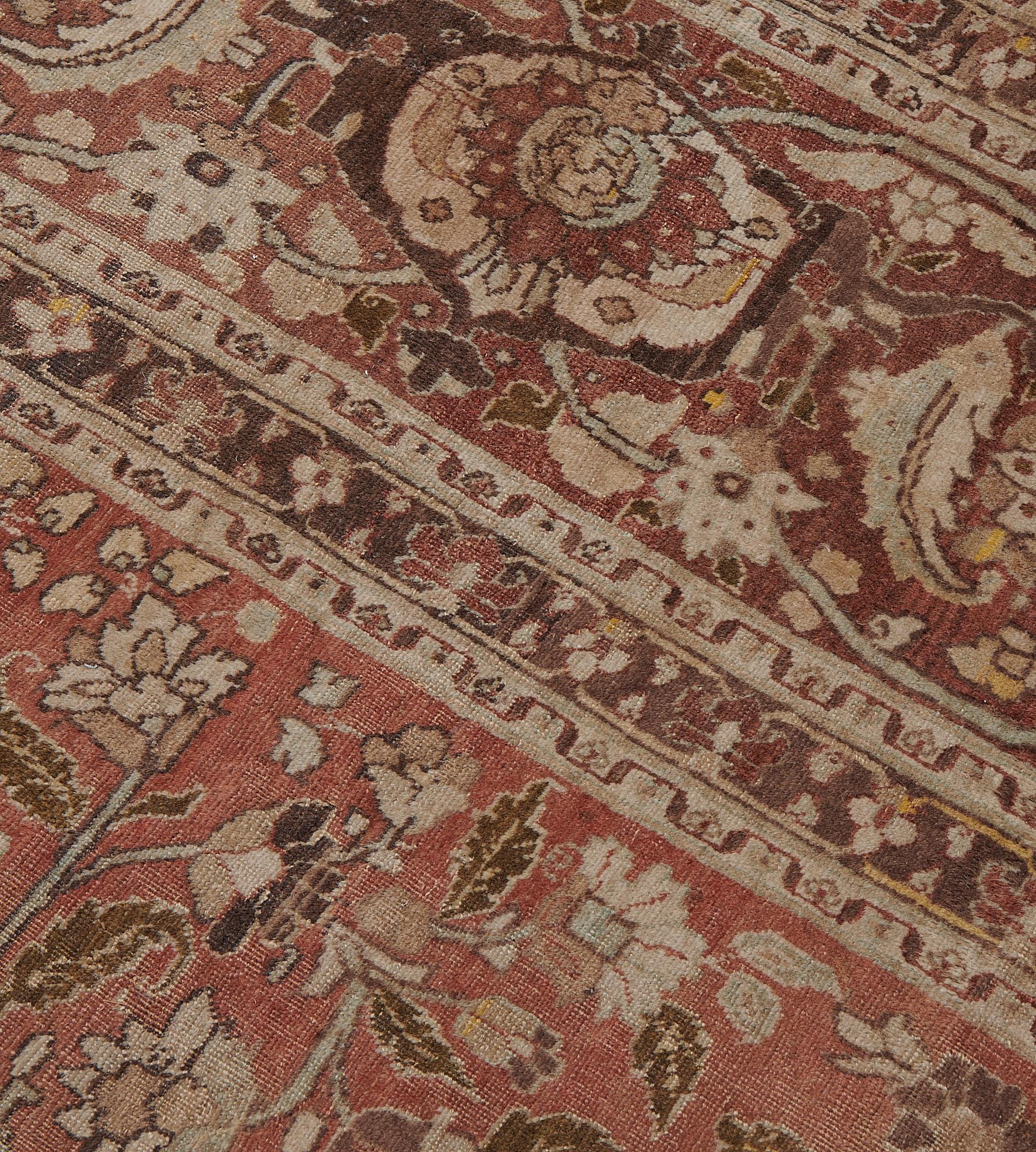 Antique Late 19th Century Handwoven Wool Tabriz Rug In Good Condition For Sale In West Hollywood, CA