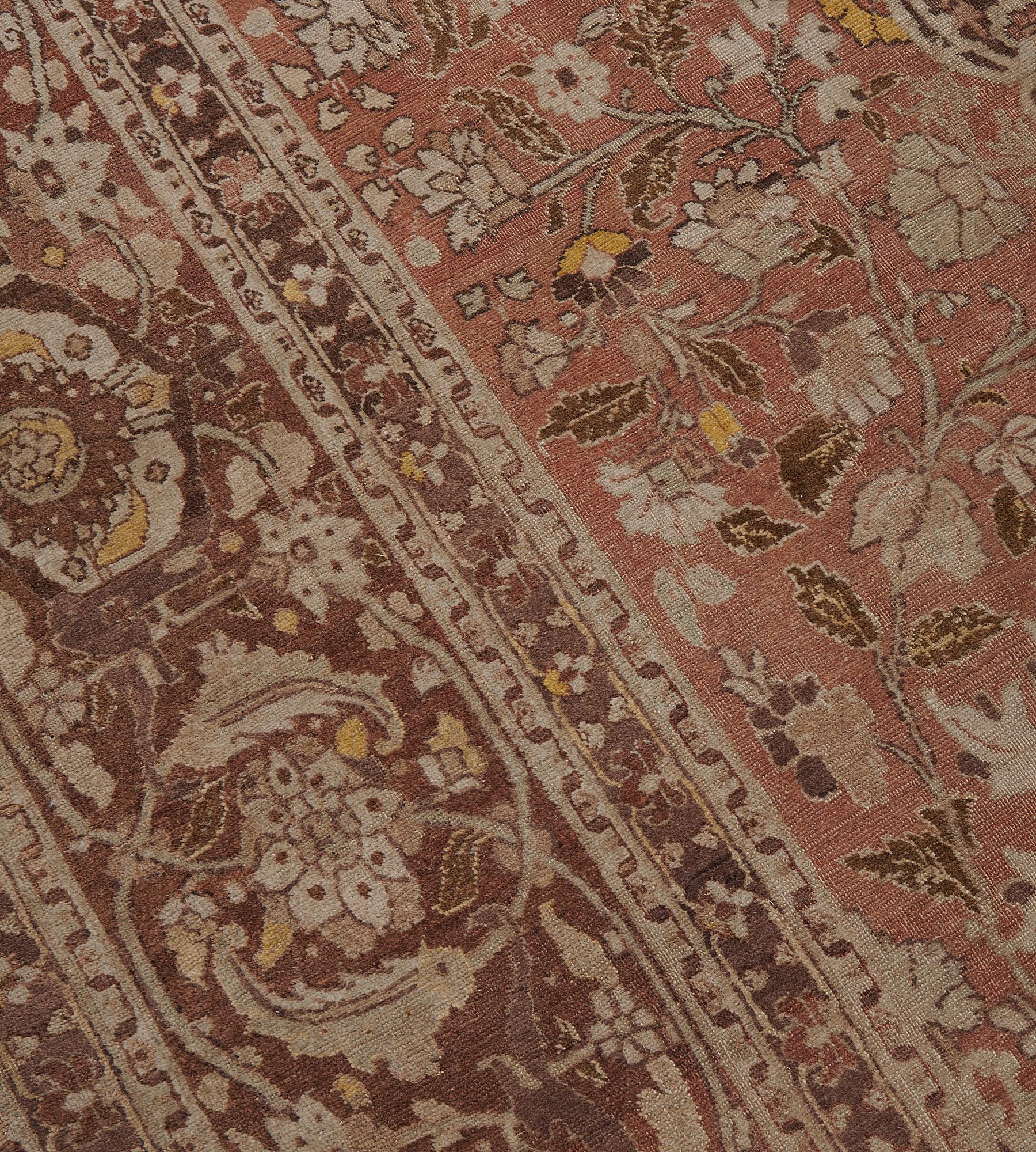 Antique Late 19th Century Handwoven Wool Tabriz Rug For Sale 1