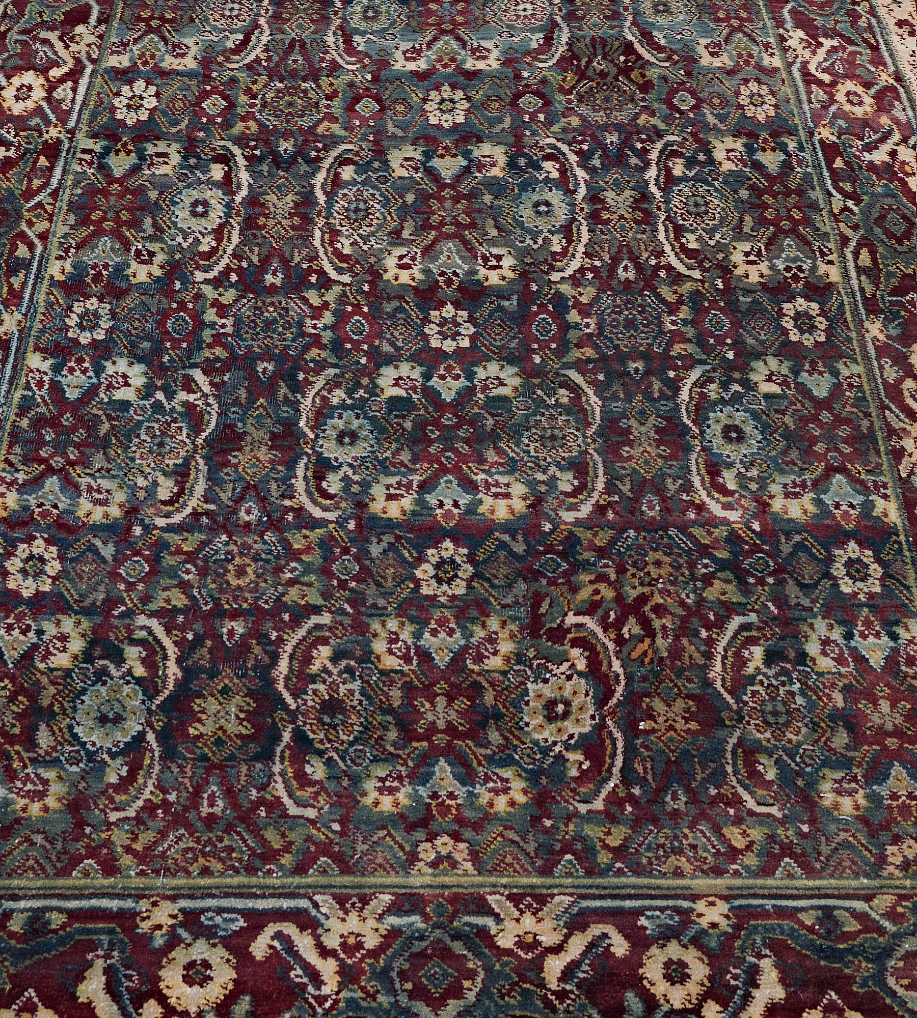 Hand-Knotted Antique Late 19th-Century Herati Pattern Agra Rug For Sale