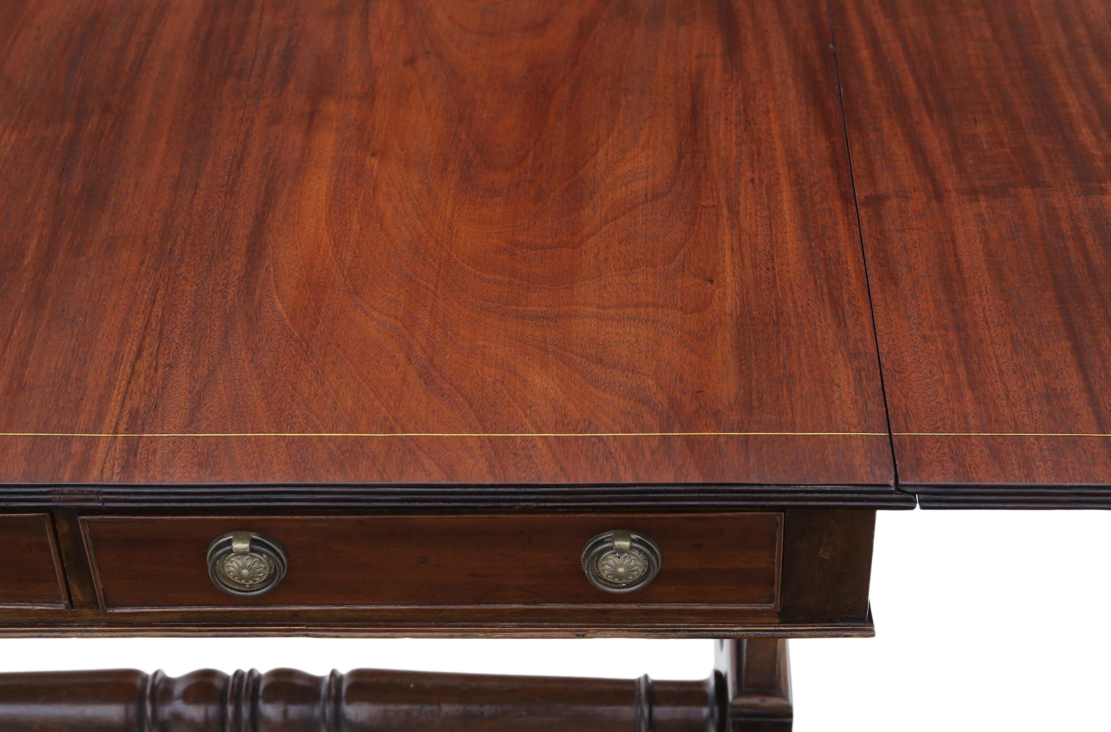 Antique Late 19th Century Inlaid Mahogany Folding Sofa Table In Good Condition In Wisbech, Cambridgeshire