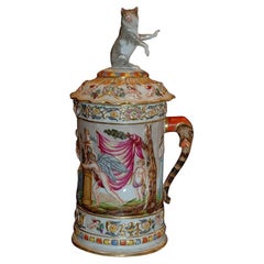 Antigua taza de porcelana italiana de finales del siglo XIX Capo Di Monte con tapa.