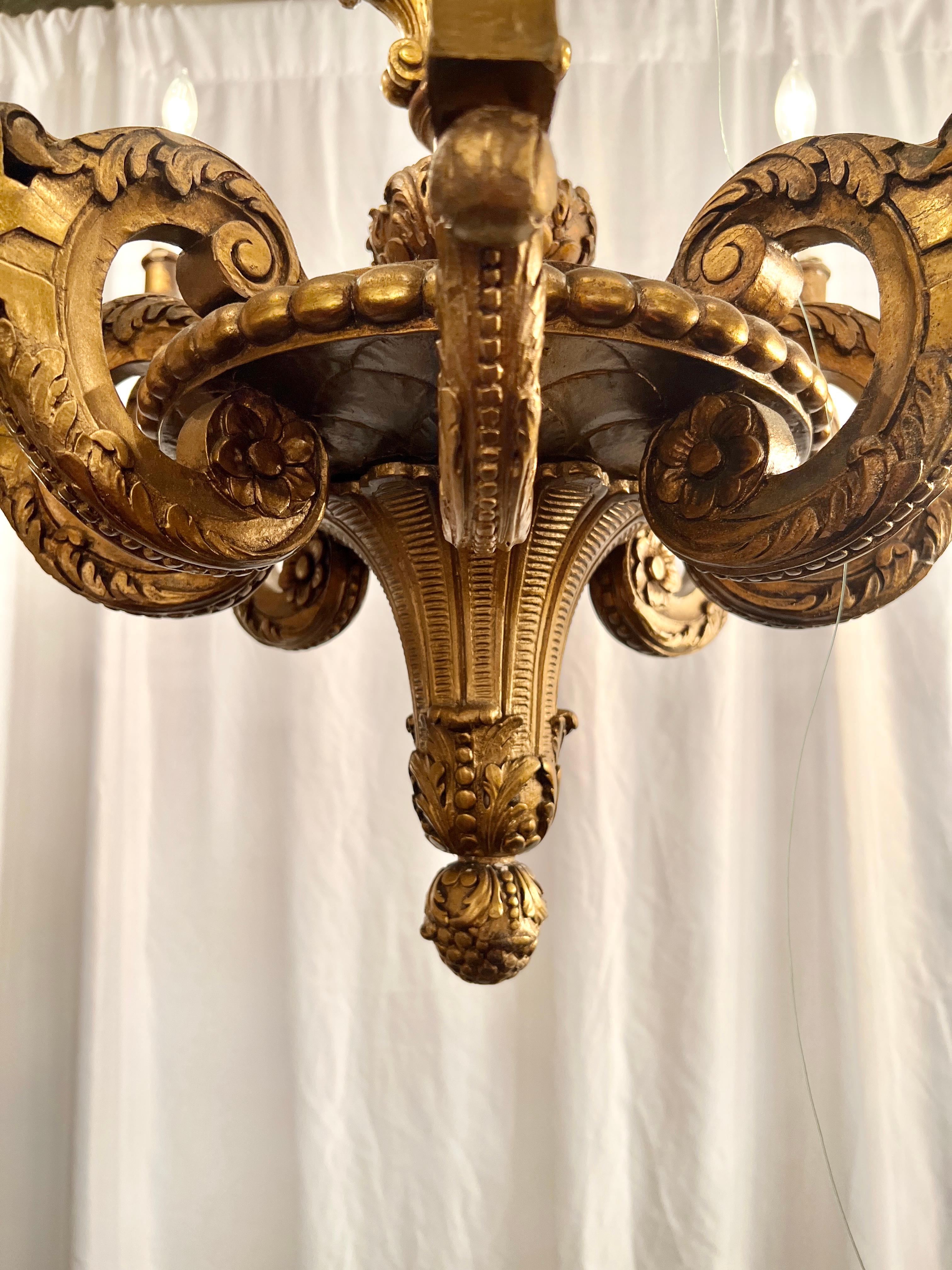 20th Century Antique Late 19th Century Italian Carved Wood Parcel Gilt Chandelier C 1890-1900 For Sale