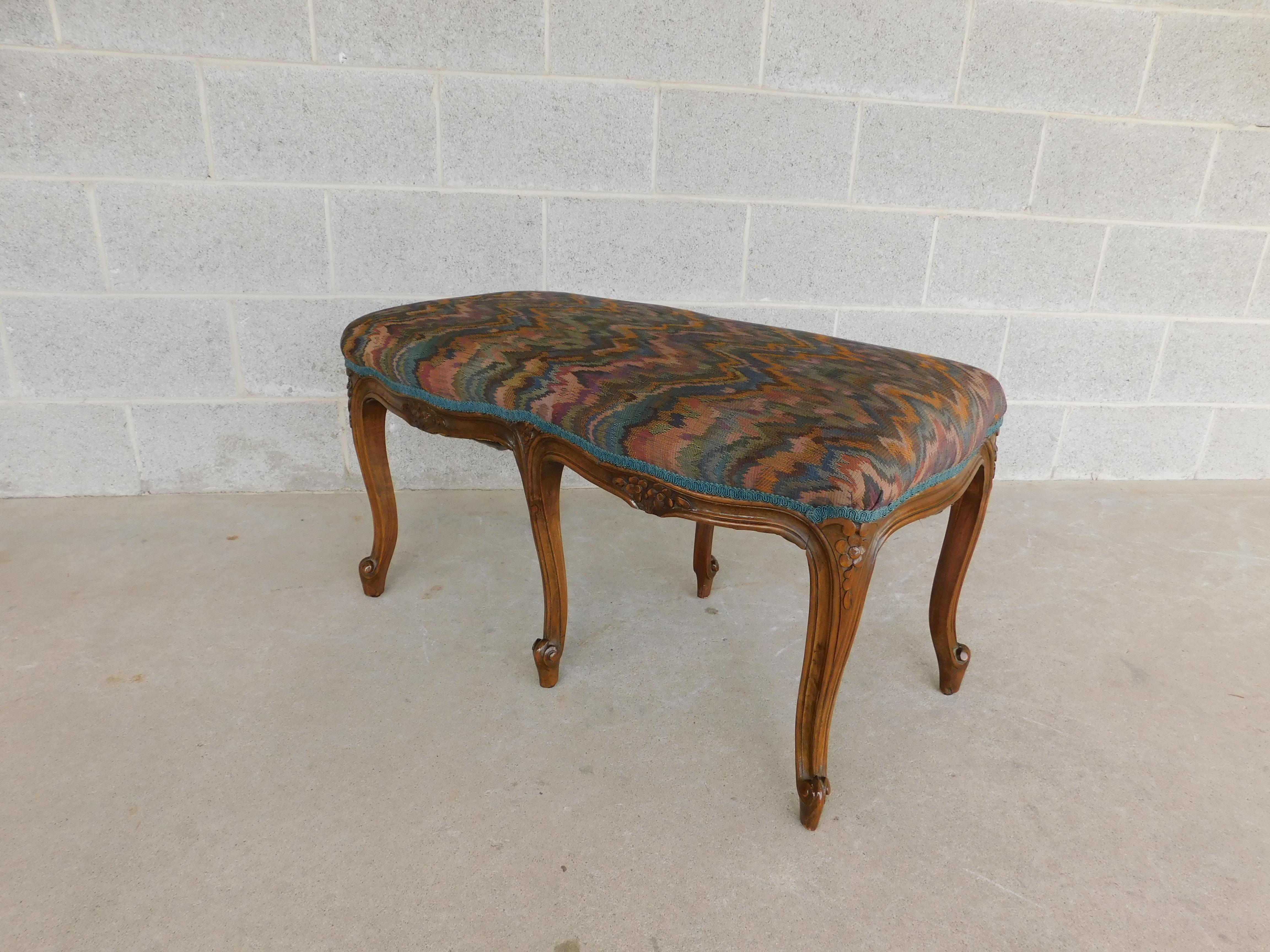 Antique Late 19th Century  Louis XV Style Flame Stitch 6 Leg Bench For Sale 4