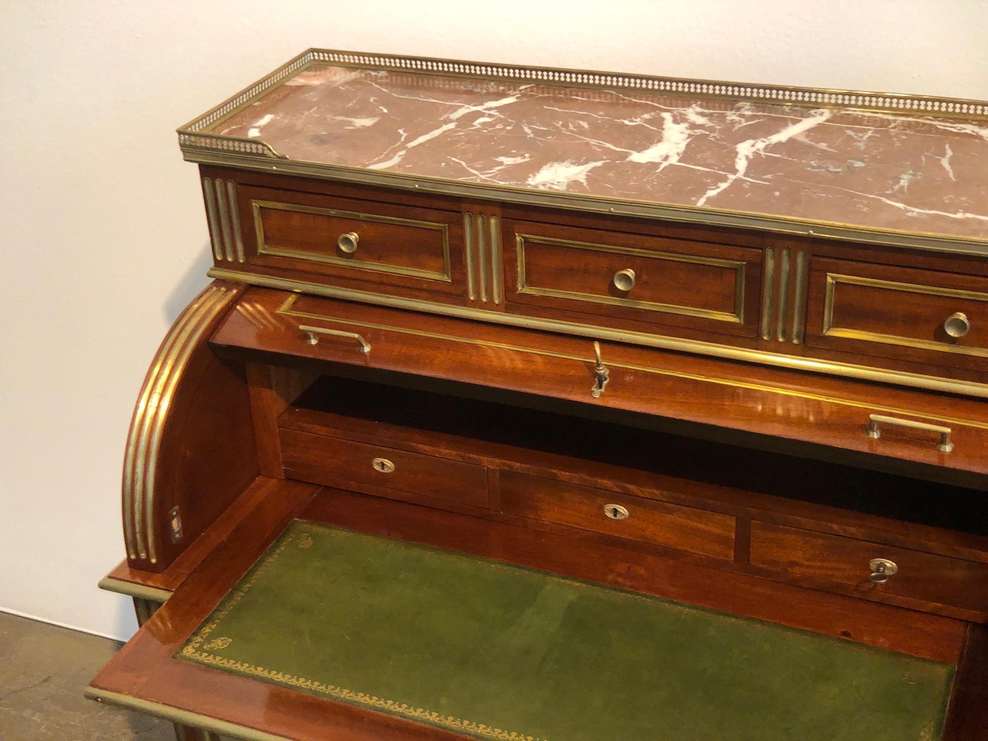 Polished Antique Late 19th Century Louis XVI Cylinder Bureau Writing Desk from France
