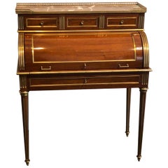 Antique Late 19th Century Louis XVI Cylinder Bureau Writing Desk from France