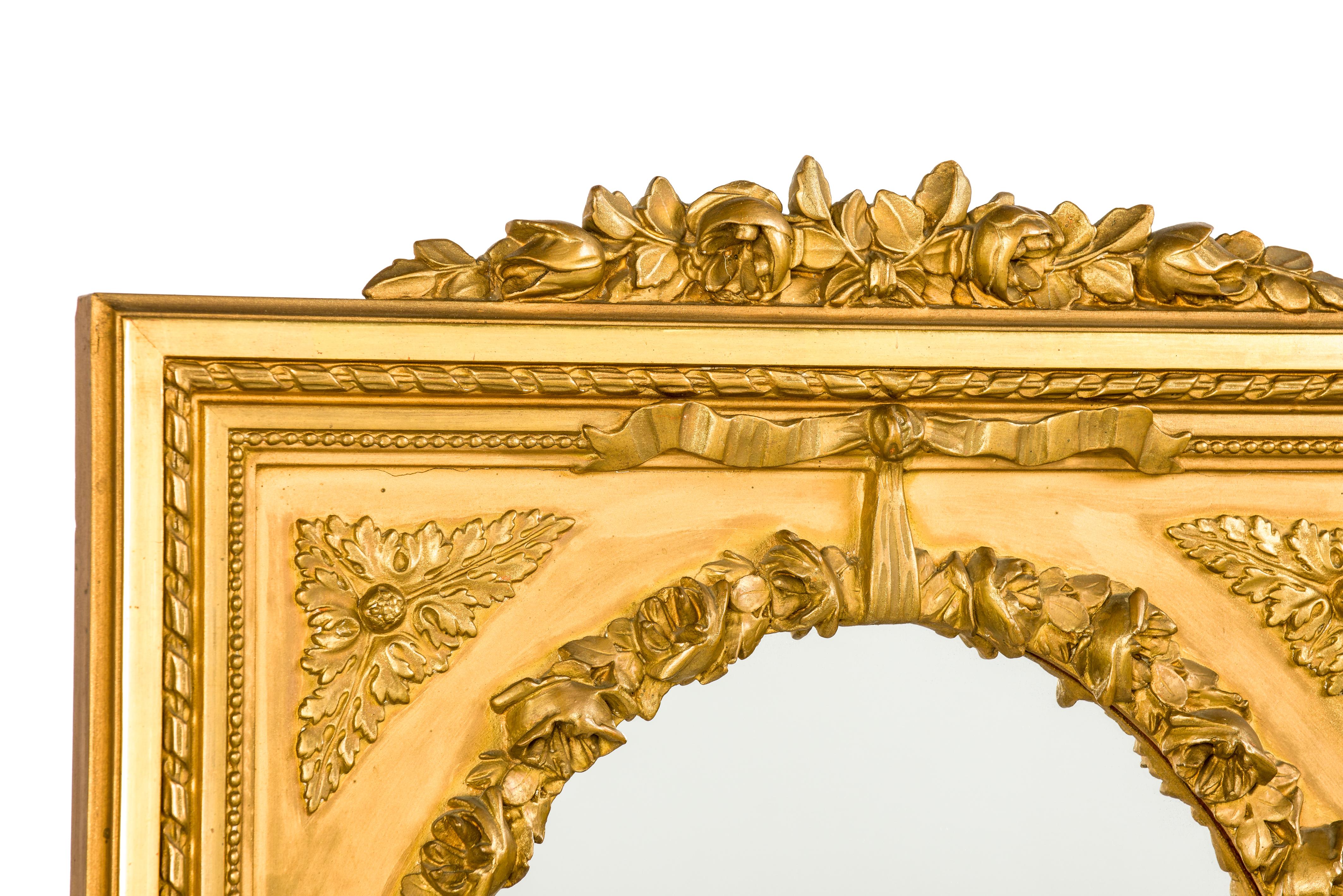 Antique Late 19th Century Louis XVI Gold Gilt French Pier Mirror with Crest For Sale 3