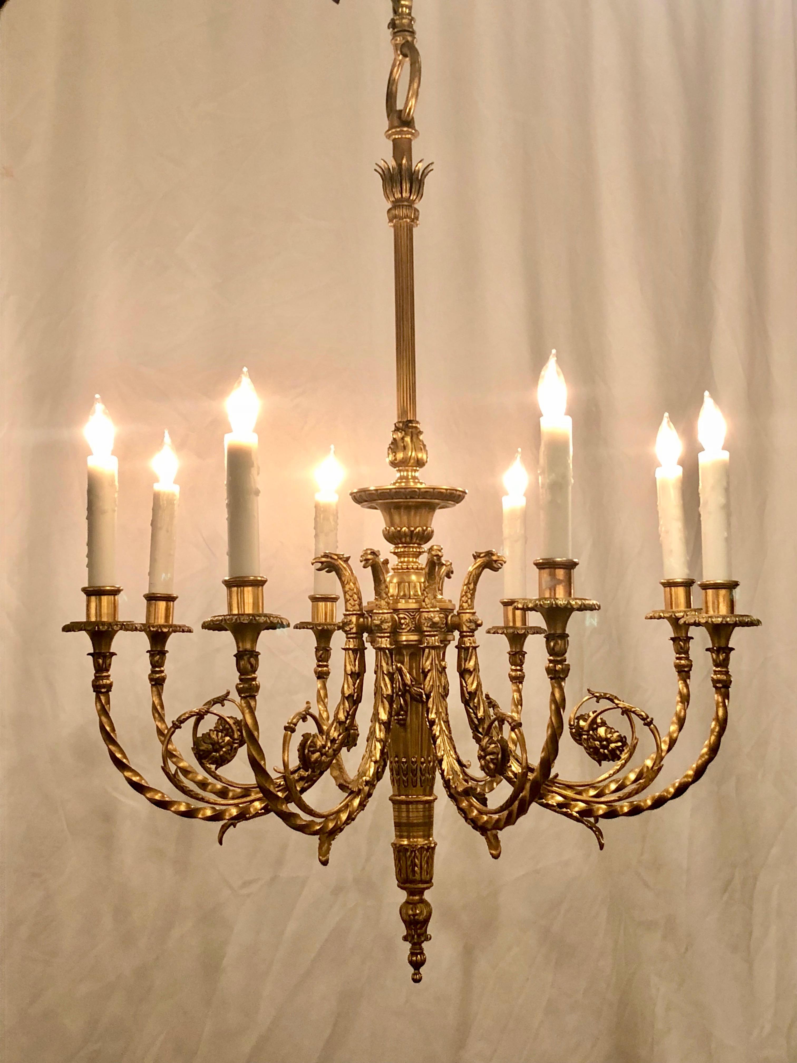 Antique late 19th century Louis XVI ormolu chandelier.