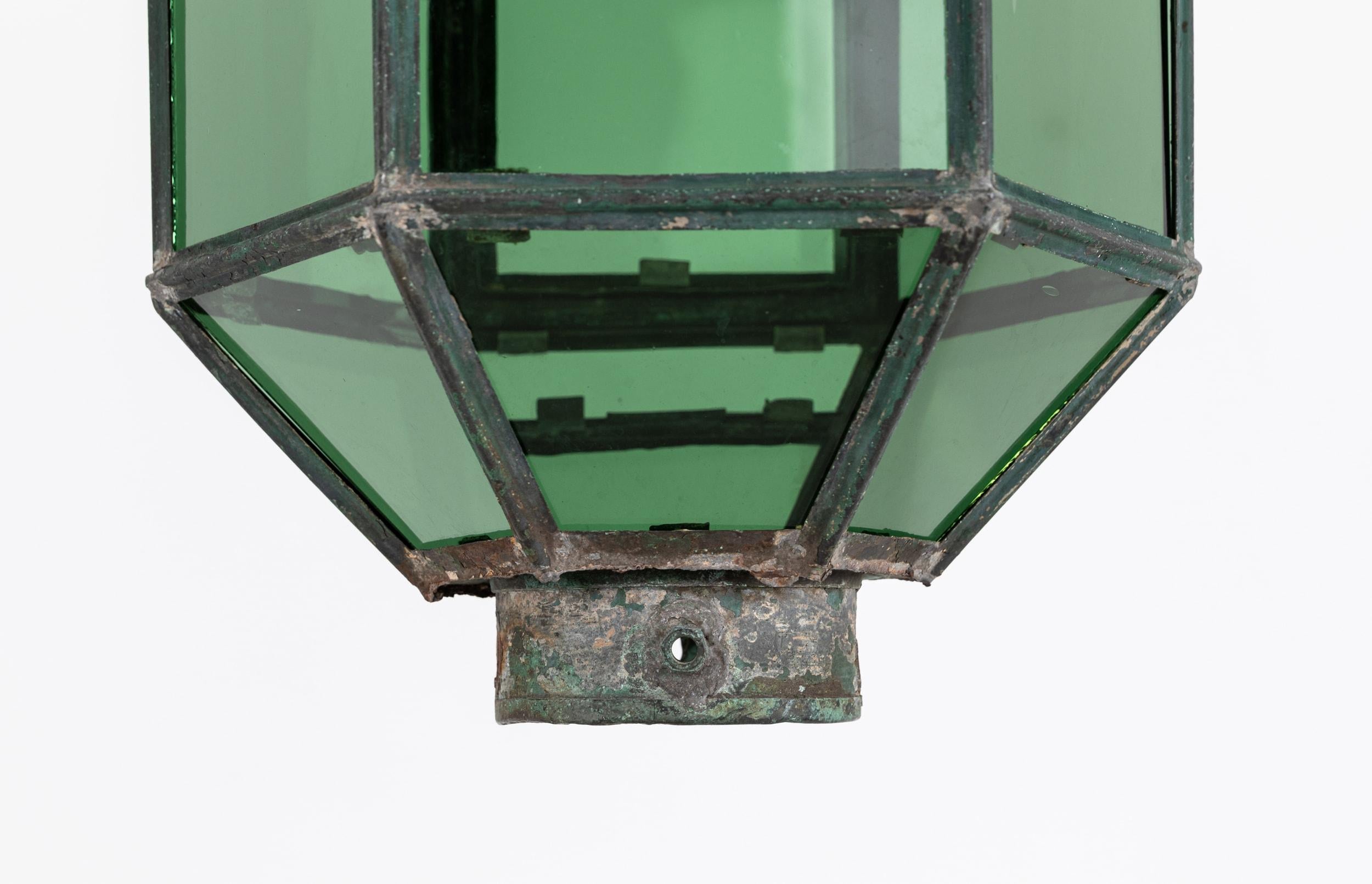 Late Victorian Antique Late 19th Century Metal and Glazed Hall Lantern Light Lamp. C.1890