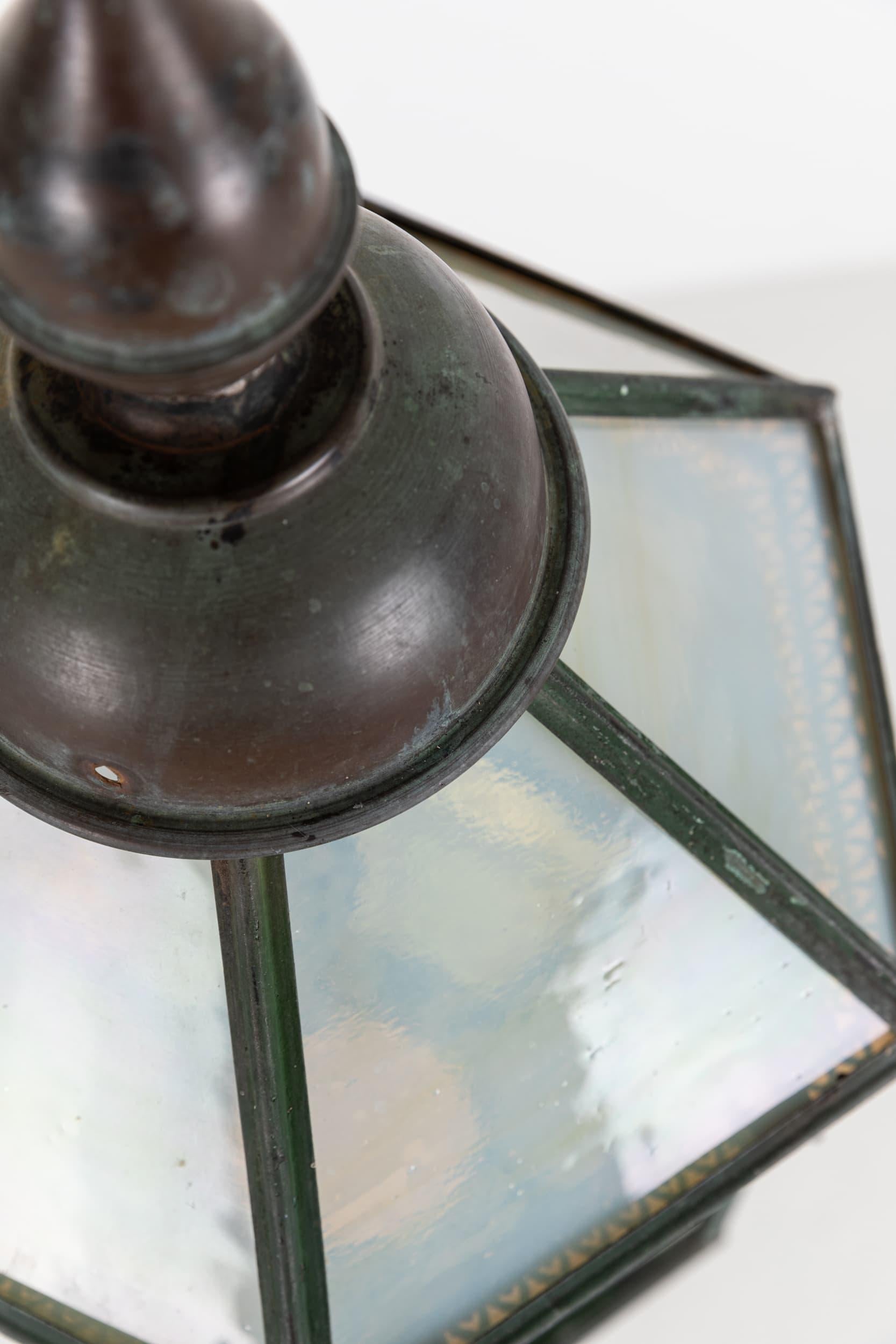 Glass Antique Late 19th Century Metal and Glazed Hall Lantern Light Lamp. C.1890