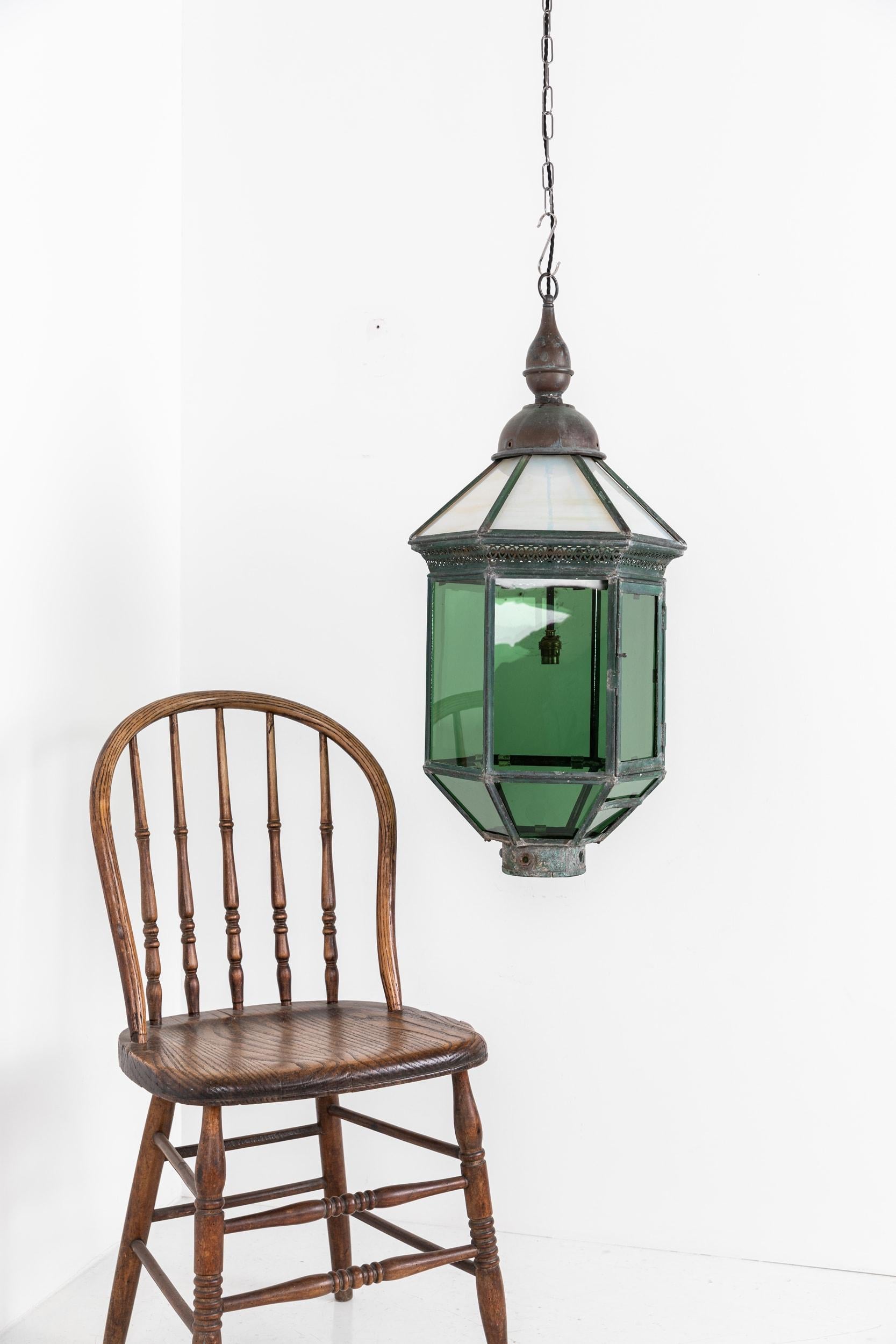 Antique Late 19th Century Metal and Glazed Hall Lantern Light Lamp. C.1890 1