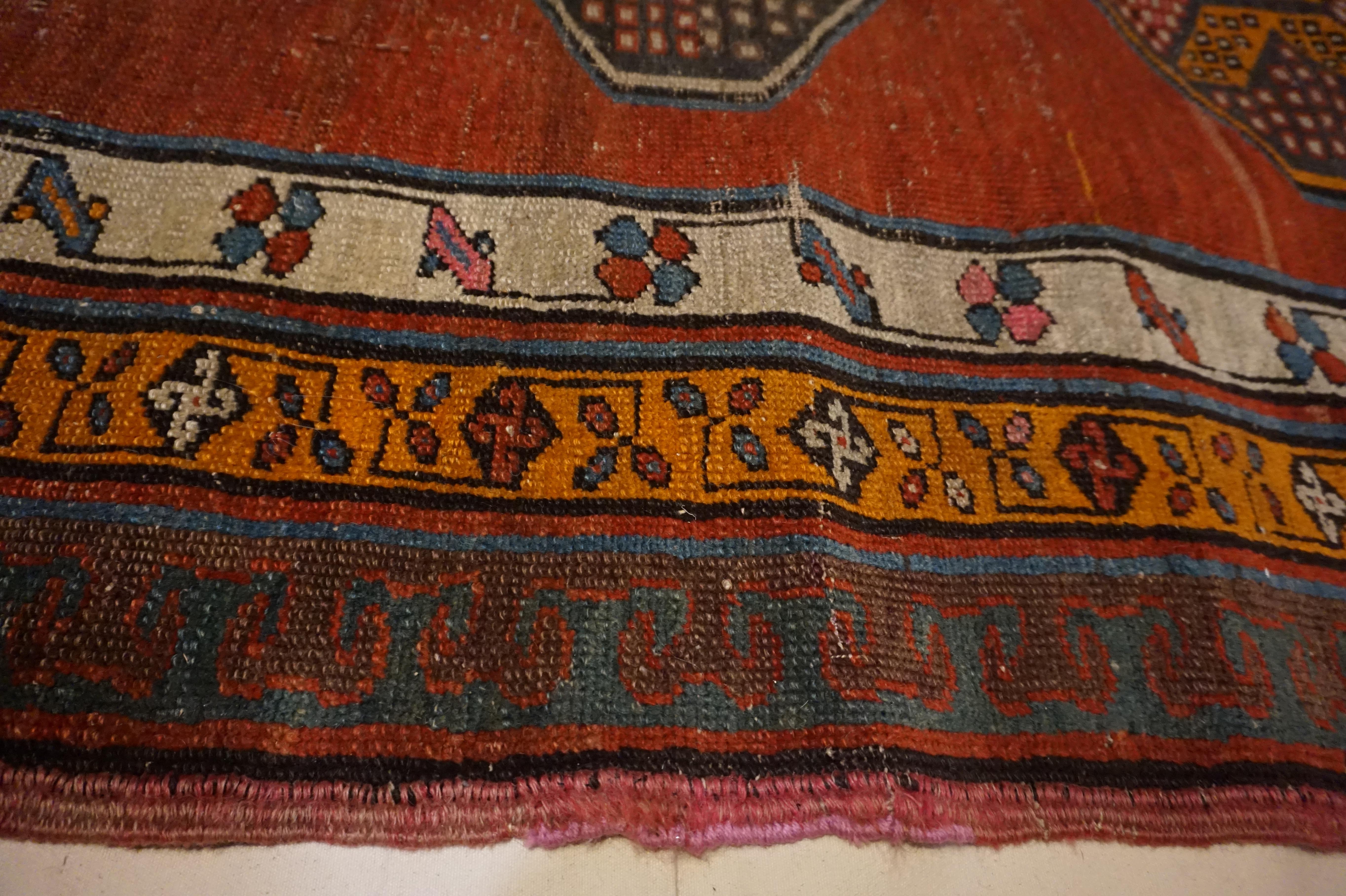 Antique Late 19th Century Natural Dyes Hand-knotted Caucasus Tribal Runner For Sale 5