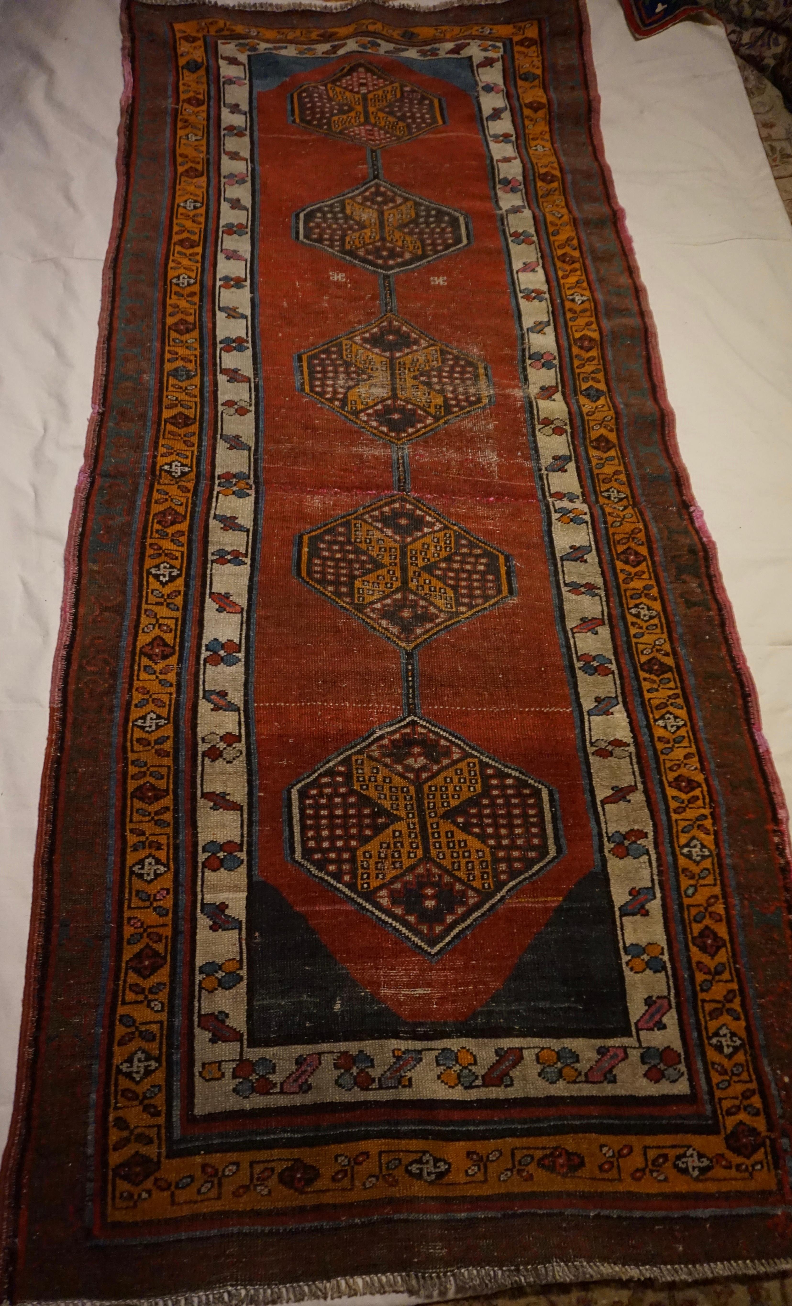Antique Late 19th Century Natural Dyes Hand-knotted Caucasus Tribal Runner For Sale 8