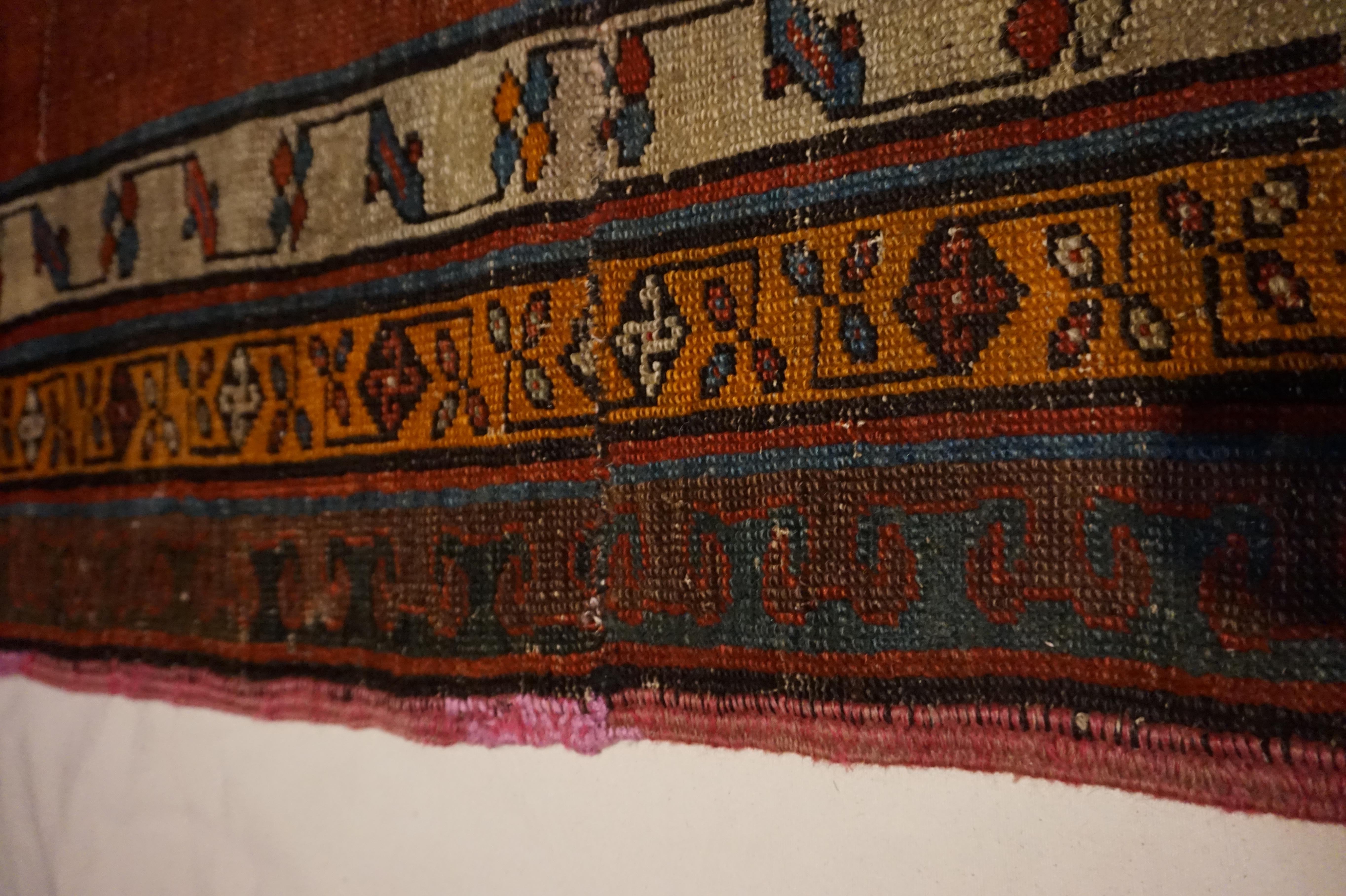 Antique Late 19th Century Natural Dyes Hand-knotted Caucasus Tribal Runner For Sale 1
