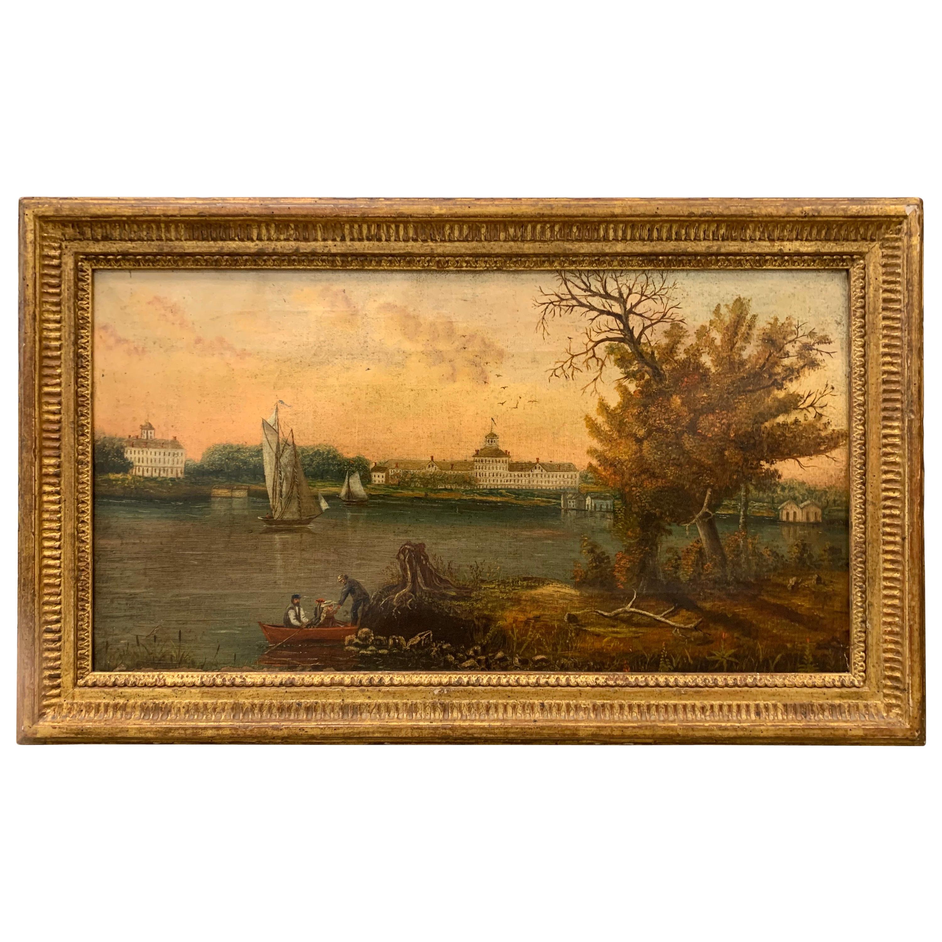 Antique Late 19th Century Original Oil Painting Landscape