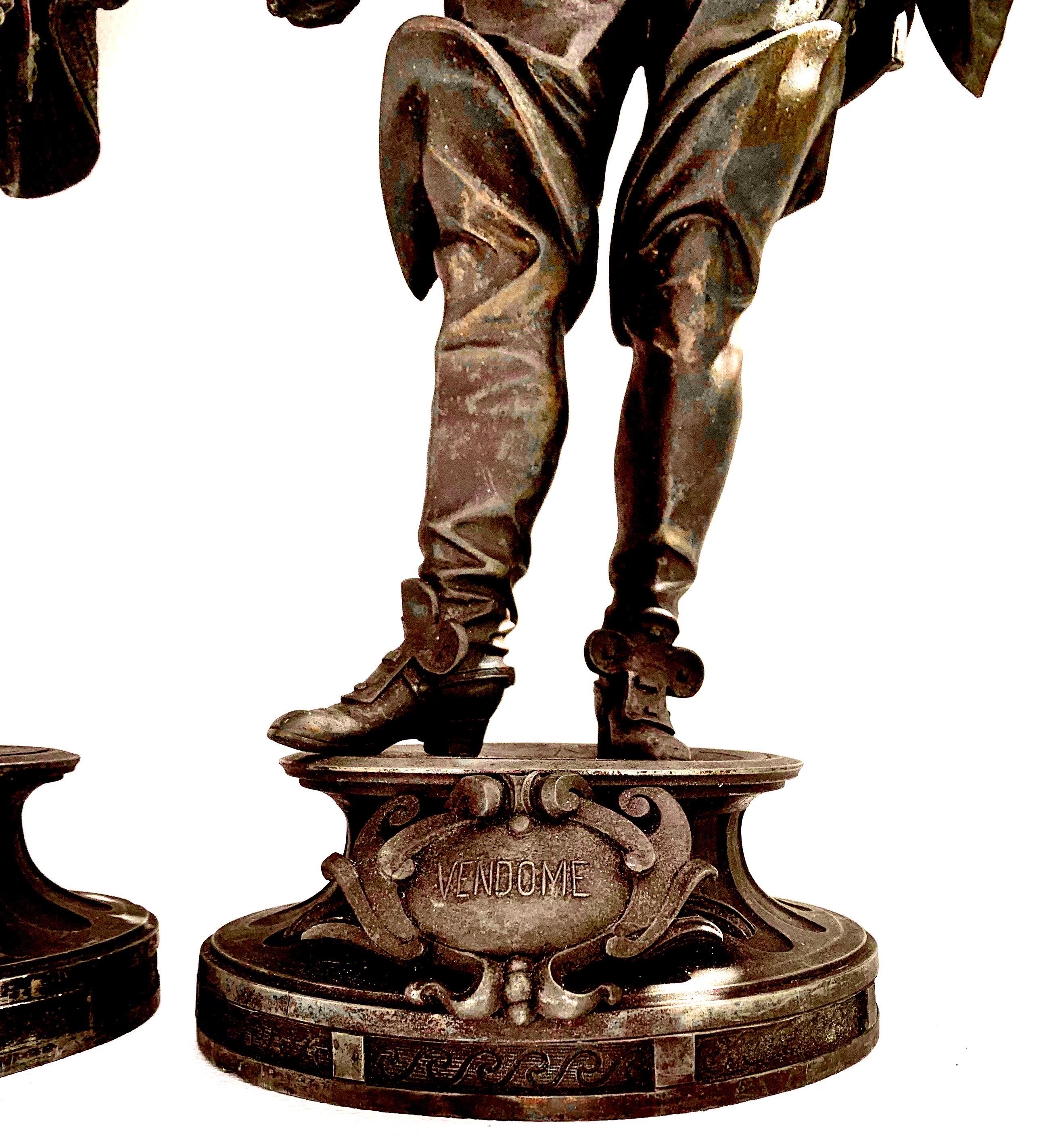 Spelter Antique Late 19th Century Pair of Historical Figures, Conde' and Vendome
