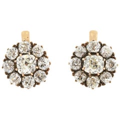 Antique Late 19th Century Pair of Old Mine Diamond Cluster Earrings