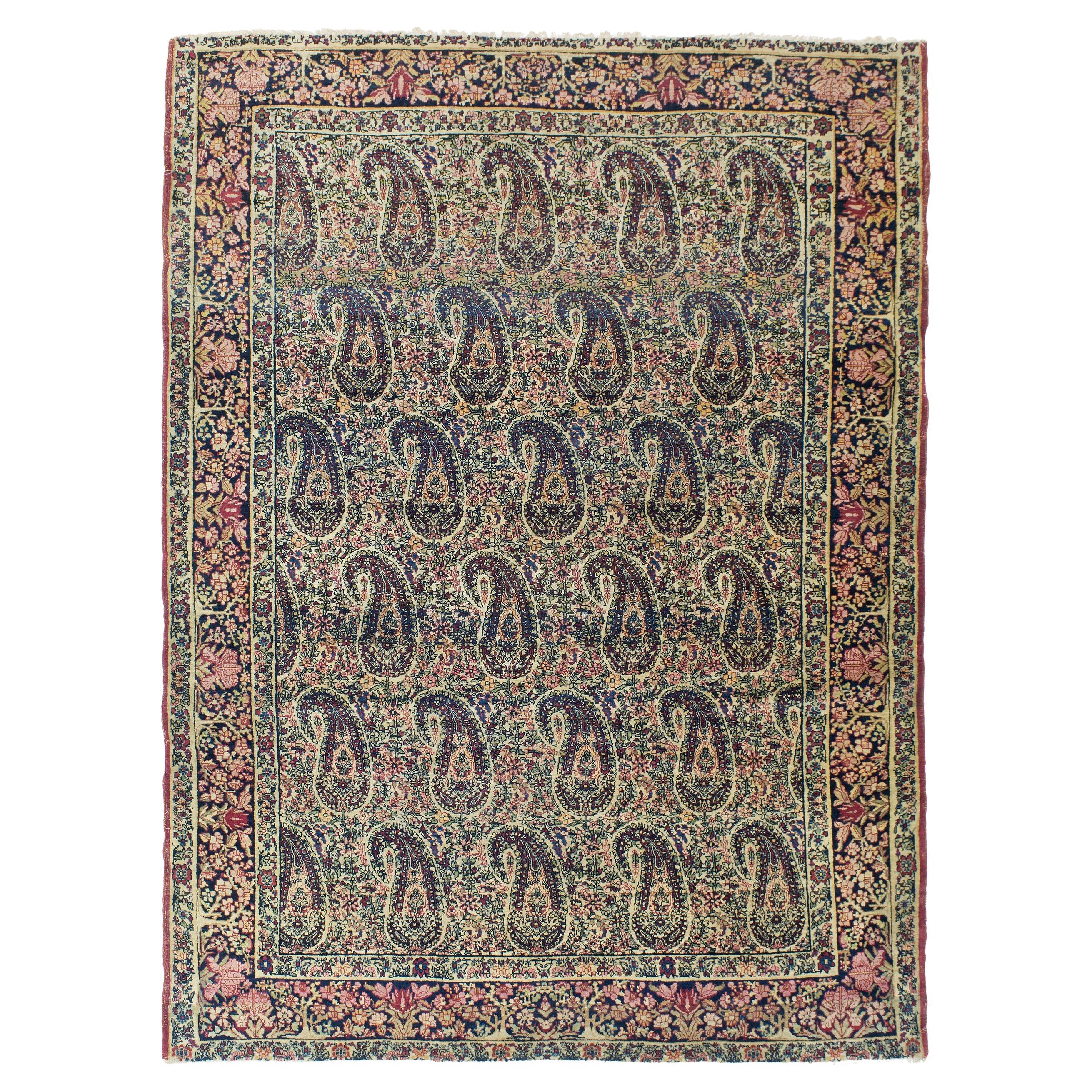 Antique Late 19th Century Persian Lavar Kerman Rug