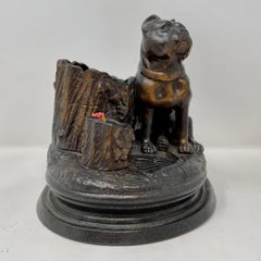 Antique Late 19th Century Salt Glazed Pottery Figural Dog Cigar Holder