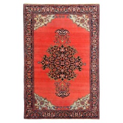 Antique Late 19th Century Sarouk Rug - Natural Dyed Floral Design Rug