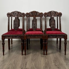 Antique Late 19th Century Set Of 6 Carved Oak Dining Chairs ( REF AF-3424 )