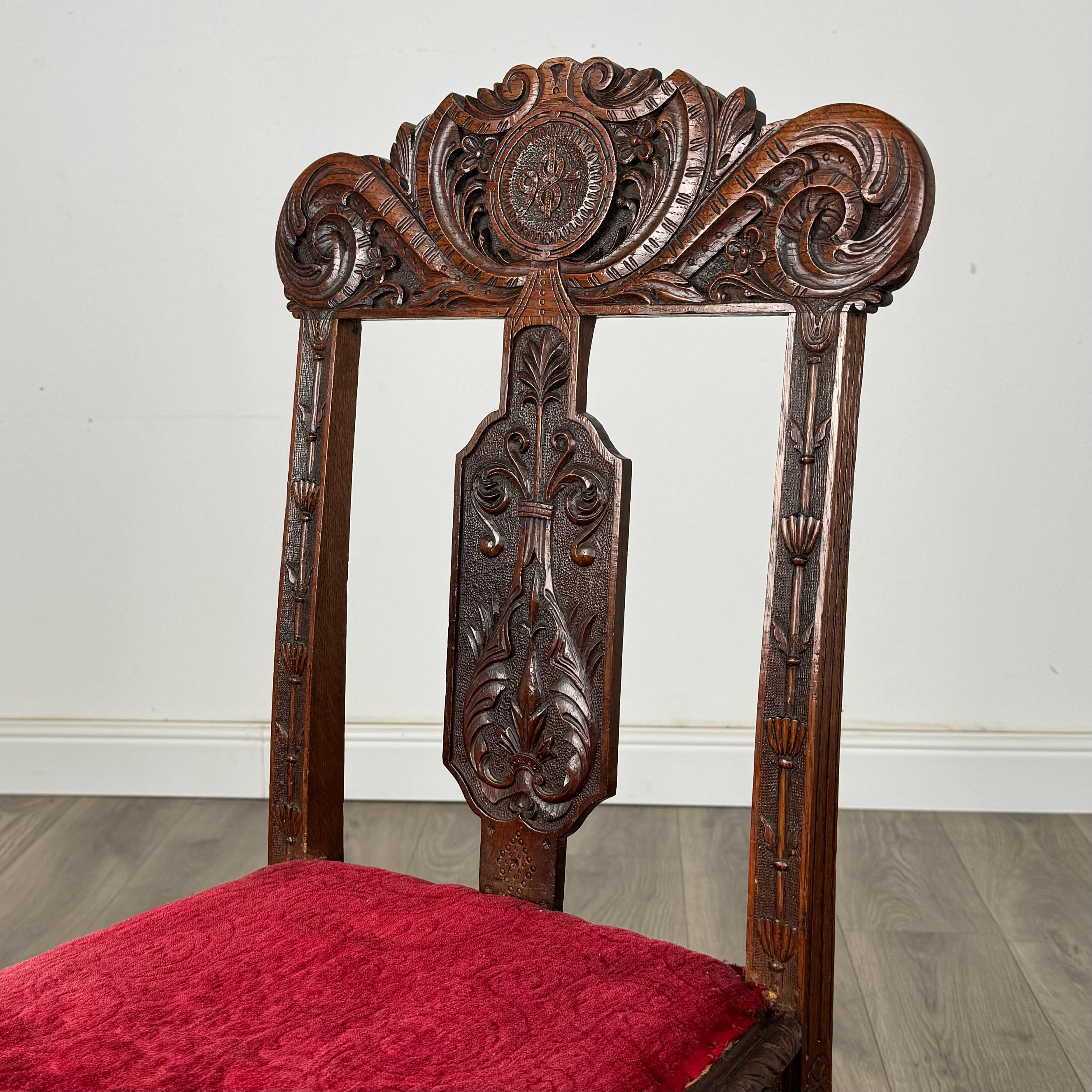 Intagliato Antico set di 6 sedie da pranzo in Oak intagliate della fine del XIX secolo ( REF AFS-3424 ) in vendita