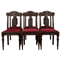 Ancienne série de 6 chaises de salle à manger en Oak sculpté de la fin du 19ème siècle ( REF AF-3424 )