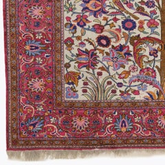 Antique Late 19th Century Silk Animal and Floral Design Prayer Rug