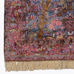 Antique Late 19th Century Silk Animal and Floral Design Room Rug
