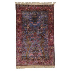 Antique Late 19th Century Silk Animal and Floral Design Room Rug