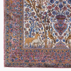 Antique Late 19th Century Silk Bird and Floral Design Room Rug