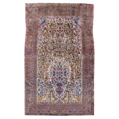 Antique Late 19th Century Silk Bird and Floral Design Room Rug