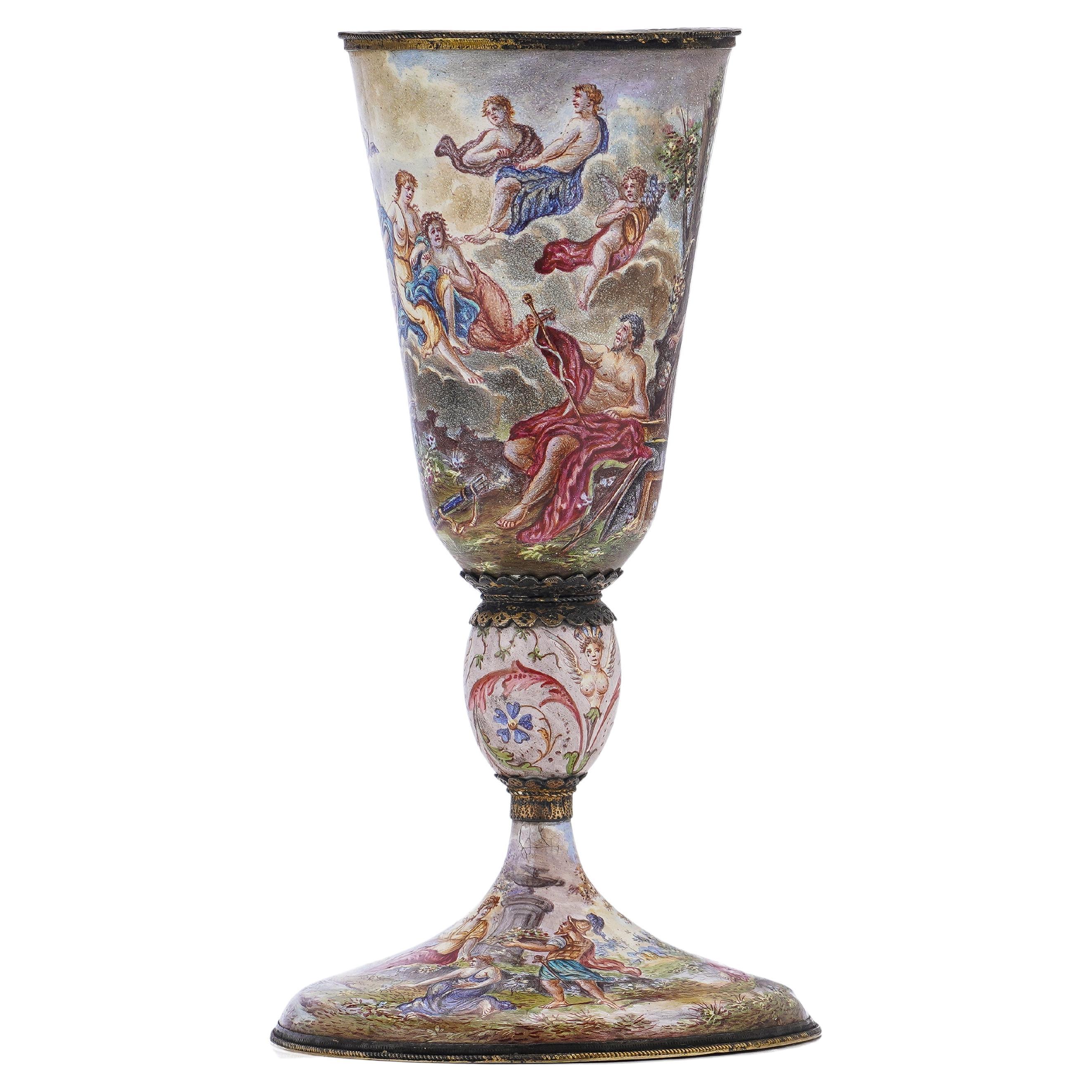 Antique Late 19th Century Silver, Gilt and Enamelled Goblet