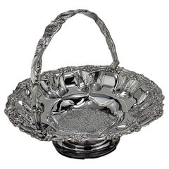 Antique Late 19th Century Silver Plated Fruit Basket with Swing Handle