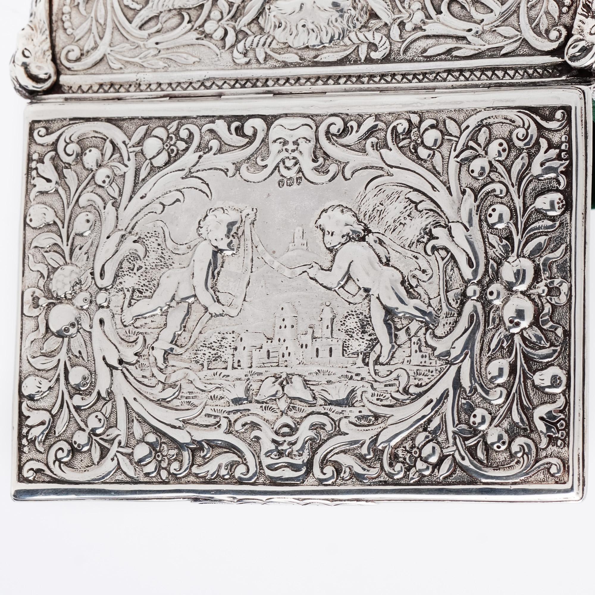 Antique Late 19th Century Silver Repoussé Decorated Jewellery Box with Cherubs For Sale 5