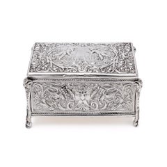Antique Late 19th Century Silver Repoussé Decorated Jewellery Box with Cherubs