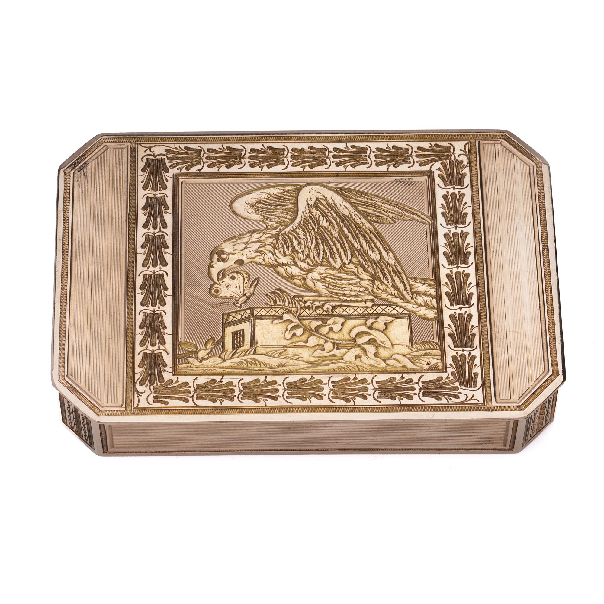 Unknown Antique Late 19th Century Snuff, Box with Eagle and Butterfly For Sale