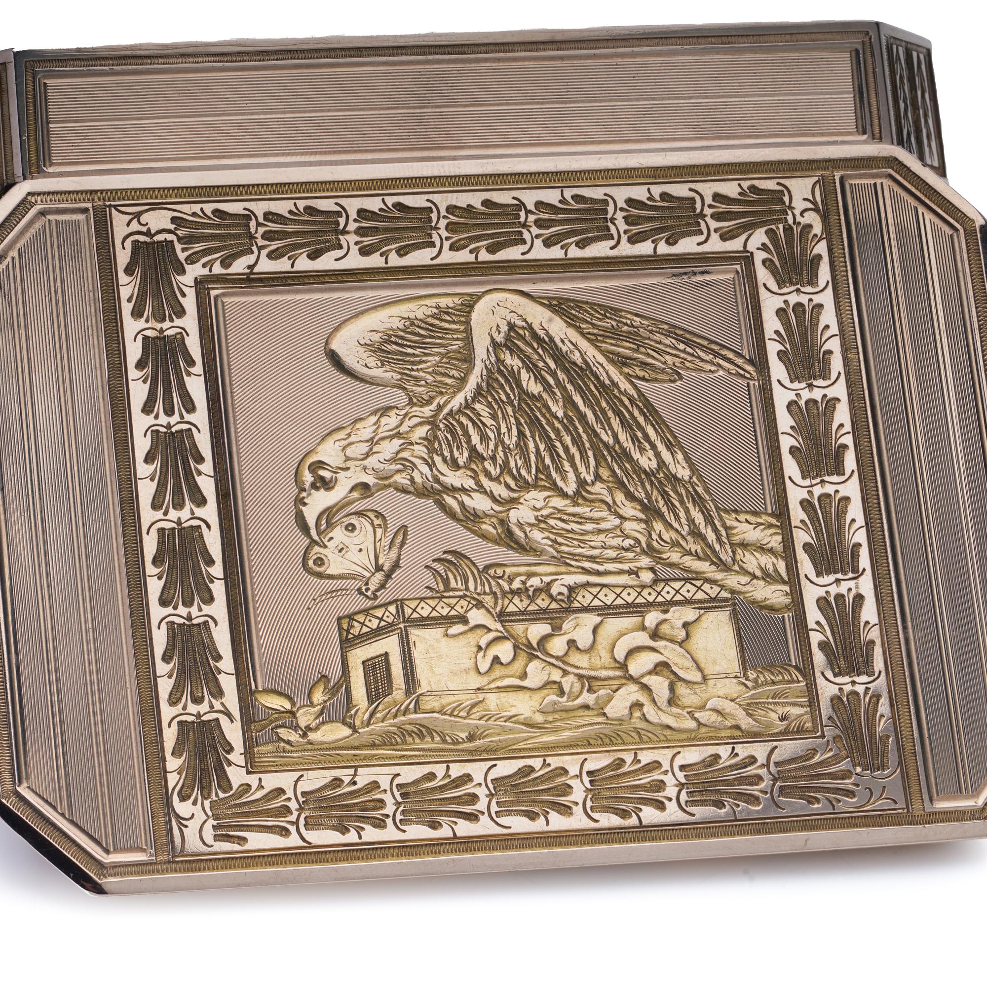 Antike Schnupftabakdose aus dem späten 19. Jahrhundert mit Adler und Schmetterling im Angebot 1