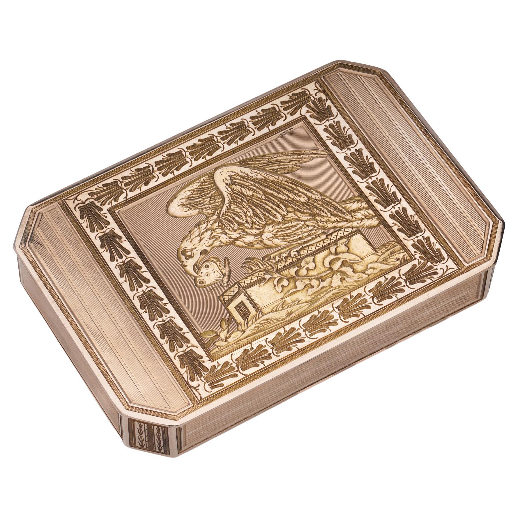 Antique Late 19th Century Snuff, Box with Eagle and Butterfly For Sale