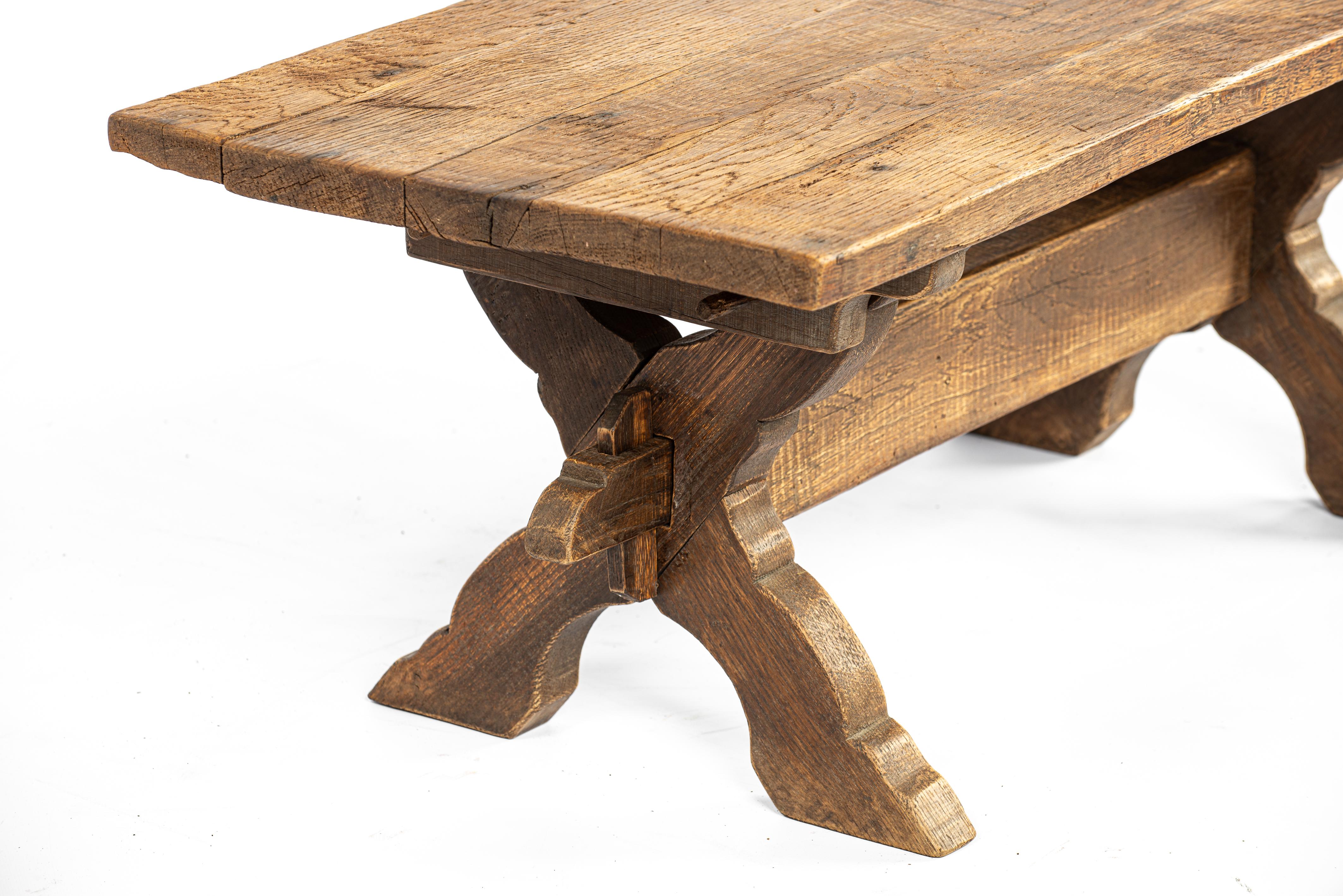 Antique Late 19th century Solid Weathered Oak Dutch Cross-Legged Coffee Table 8